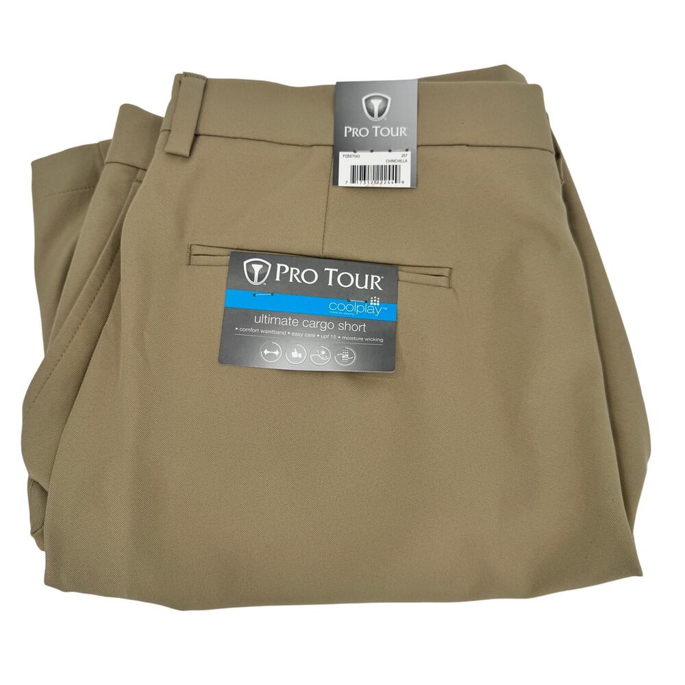 Pro Tour Golf Shorts Mens 36 (37x8.5 ACTUAL) Khaki Tan Ultimate Cargo UPF 15 NEW